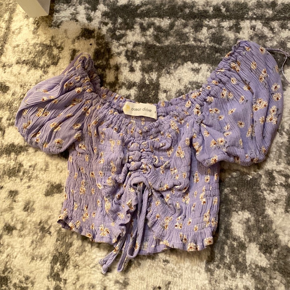 ocean drive light purple set!! with floral print and smocked.